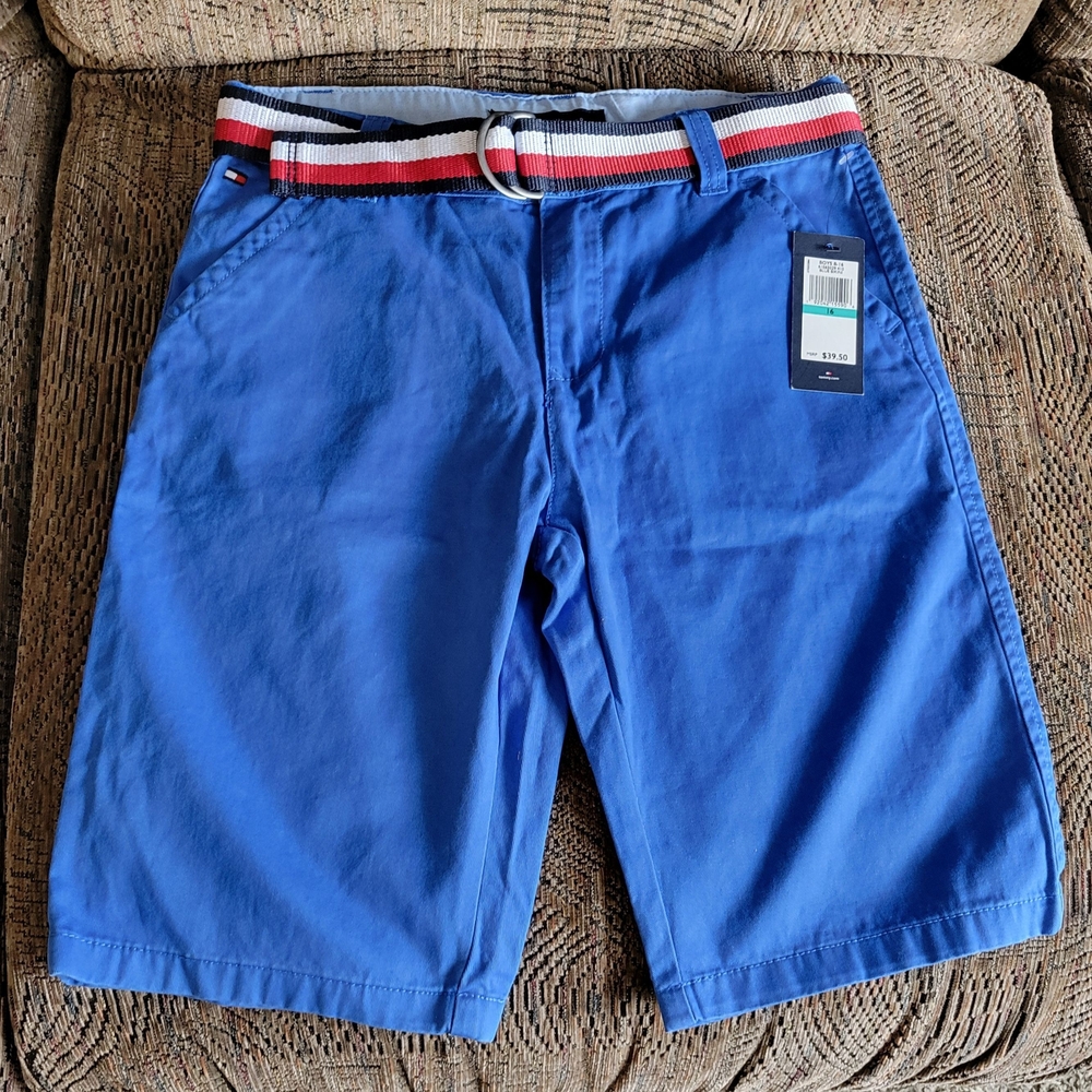 Tommy Hilfiger Blue Kids Shorts with Striped Belt